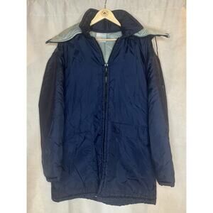 VTG Harvard Clothing Outerwear Navy Insulated Puffer Jacket Removable Hood L